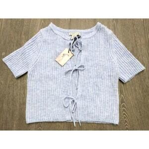 Sincerely Jules LIght Blue Ribbed Knit Tie Front Sweater Women Size XS